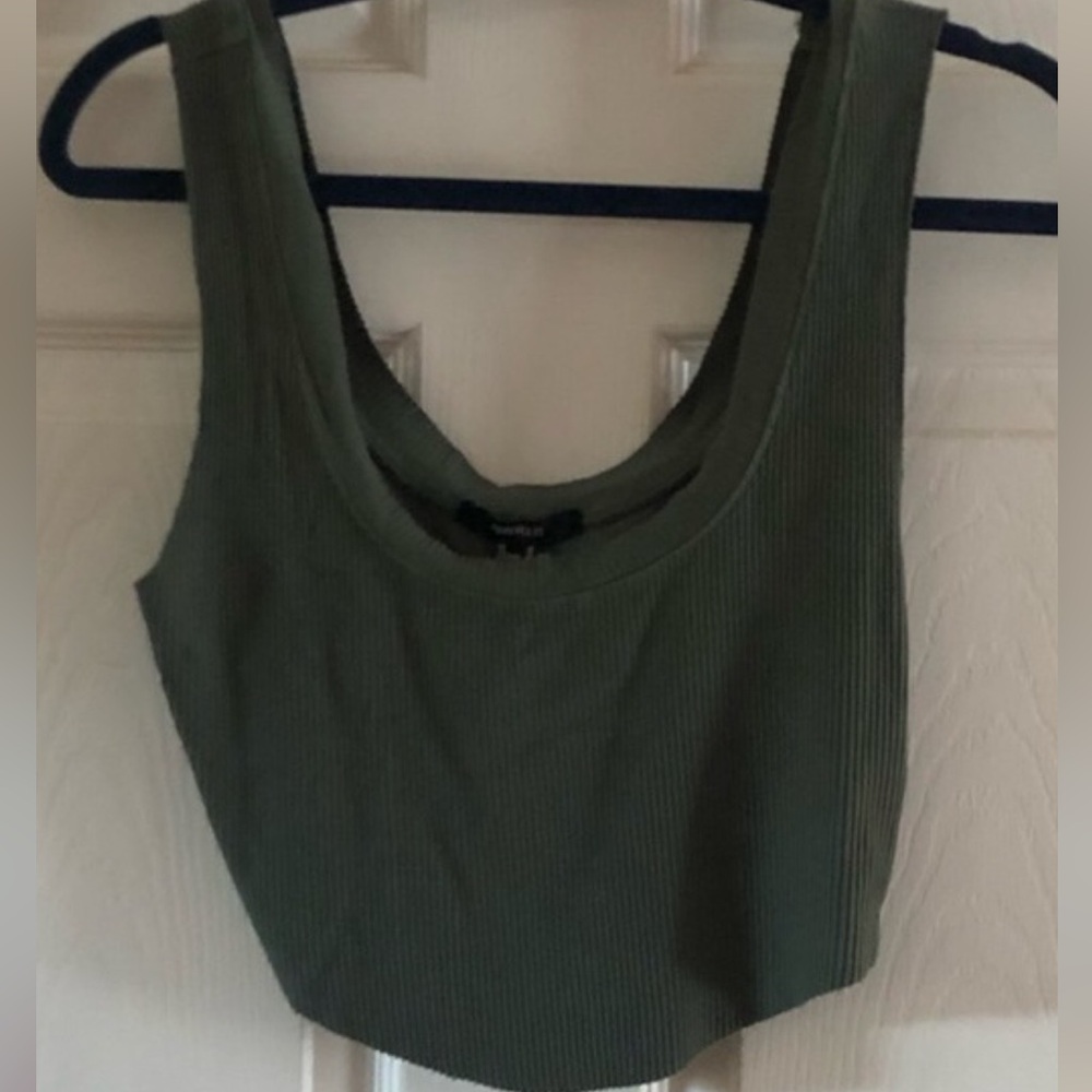 Olive Green ribbed cropped lightweight Tank Top- size M